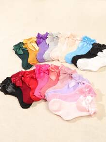 10 Pairs Baby Solid Color Bow Decor Mid-Calf Socks, Autumn/Winter