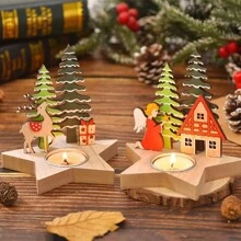 Christmas Candlestick Wood Candle Base Candle Holder Stand Cartoon Theme For Home And Offices Christmas Decoration,Room Decor,Gifts, Christmas Decorations, Christmas Gifts - Multicolor - View 5