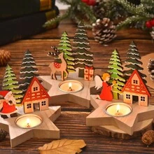 Christmas Candlestick Wood Candle Base Candle Holder Stand Cartoon Theme For Home And Offices Christmas Decoration,Room Decor,Gifts, Christmas Decorations, Christmas Gifts - Multicolor - View 2
