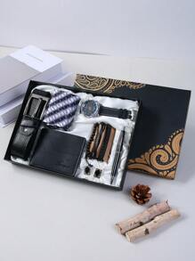 Bộ hộp quà tặng 11 món, Đồng hồ thời trang + Ví công sở + Thắt lưng chất lượng cao + Vòng tay tinh tế 3 dây + Bút ký + Cà vạt + Kẹp cà vạt + Khuy măng sét + Hộp quà tinh tế, Quà tặng cho bố và bạn trai, Ngày của cha, Quà tặng tiệc, Quà tặng sinh nhật, Quà lưu niệm, Hộp quà tặng công sở cổ điển dành cho nam, Hoạt động của công ty, Sự đơn giản thiết thực, Bộ quà tặng thời trang giản dị Quà tặng Giáng sinh và Ngày lễ tình nhân - màu đen - Xem 9