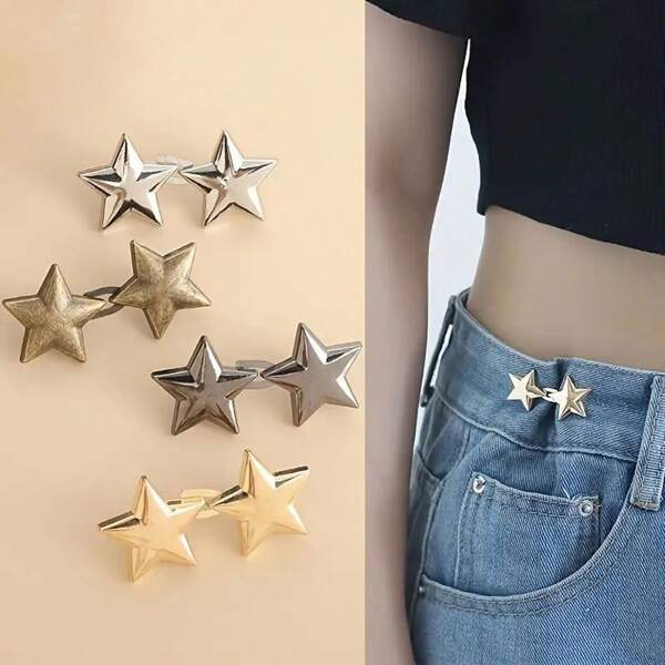 Star-Shaped Waist Button - Stylish Adjustable Accessory For Jeans, Pants, And Skirts - Convenient Fashion Fitting Solution For Women And Men