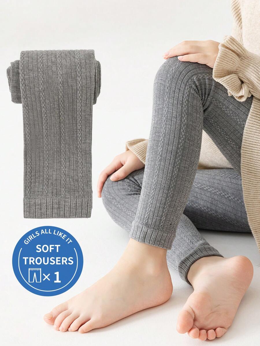 1 Cặp quần tất trẻ em màu trơn mới cho bé gái, quần legging co giãn cao mềm mại, thoải mái, thời trang đa năng dễ thương dùng hàng ngày cho mùa thu đông - Xám - Xem 1
