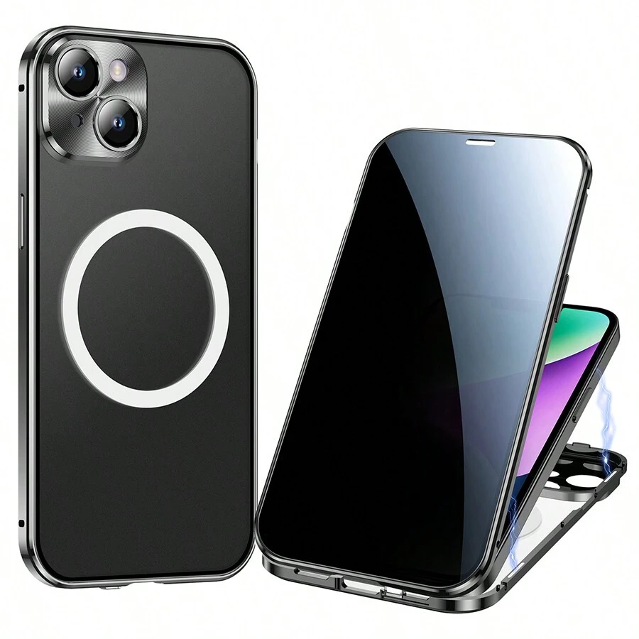 适用于 iPhone 14 的隐私手机壳，磁性 360 度前后全身保护，防偷窥钢化玻璃吸附金属保险杠手机壳兼容无线充电手机壳适用于 iPhone 14（6.1 英寸）适用于万圣节、圣诞节、生日、新年礼物、送给朋友的礼物 - 黑色 - 查看 1