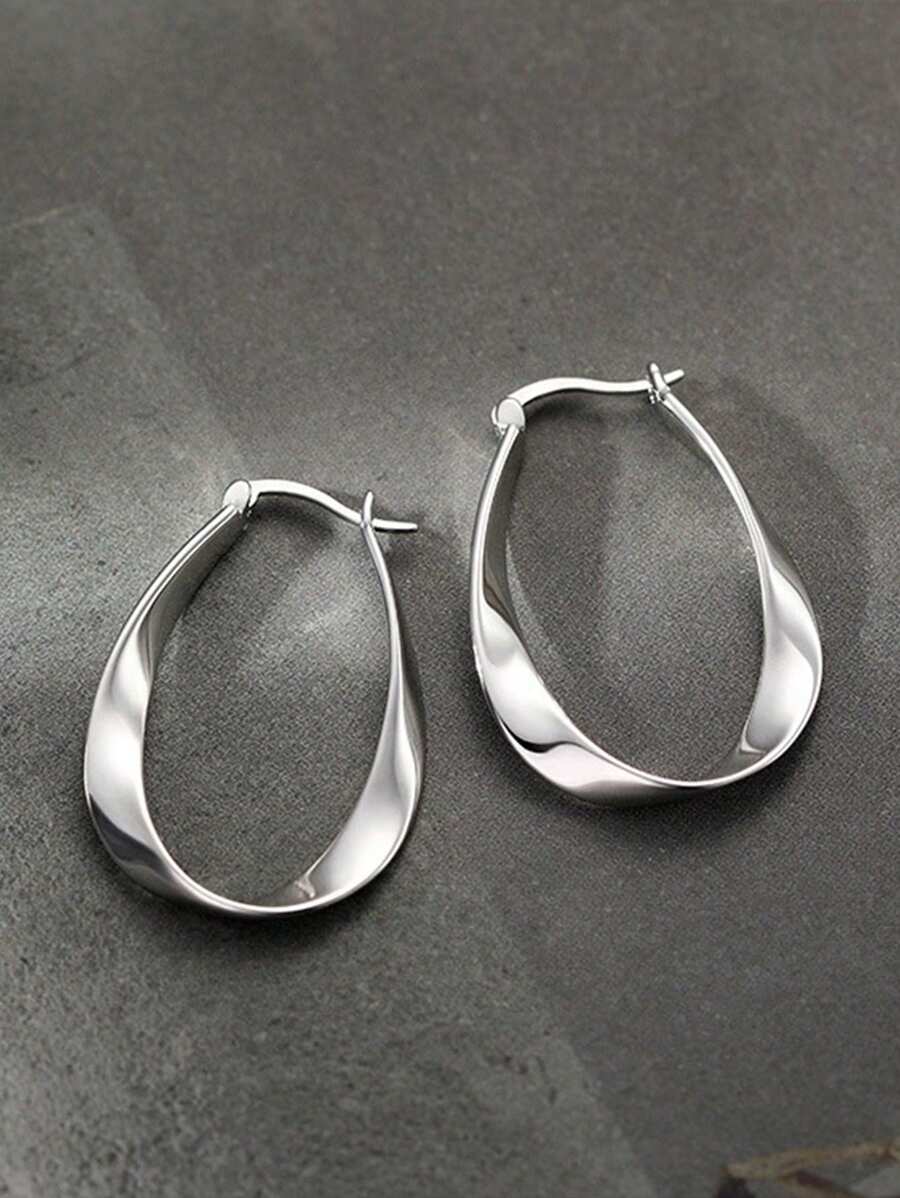 1 par de brincos minimalistas Moebus Loop, brincos de design exclusivo para uso diário na moda para mulheres - Prata - Ver 1