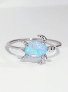 Charm-In 镀银镶嵌蓝蛋白石海龟戒指，多种尺寸可选，海滩度假珠宝，送给她的礼物 - 彩色 - 查看 2
