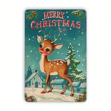 1pc Vintage Deer Metal Tin Sign, Merry Wall Decor, Retro Iron Foil Carving Art For Indoor Outdoor, Home Bedroom Dining Room Bar Cafe School Library Garage - 8x12 Inch, Stickers, Wall Decal, Vinly Decal For Home Decorations, Spring Decoration Items Refresh Your Home, Rama Decoration Stickers