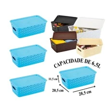Kit With 4 Rattan Organizer Boxes With Lid Of 6.5 Liters - Màu xanh lam - Xem 3