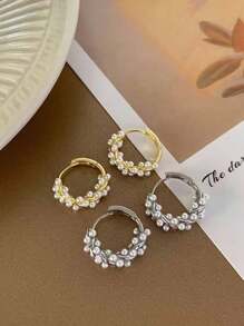 1 Pair Copper Alloy Minimalist Pearl Hoop Earrings For Women