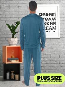 Long Sleeve Plus Size Pajamas For Men Special Long Buttons - 綠色 - 查看 4