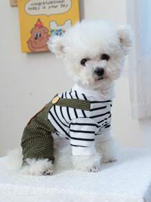 PETCIRCLE 1 件宠物服装，狗/猫吊带裤，舒适可爱的小型犬四腿服装 - 綠色 - 查看 7