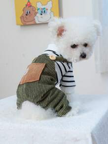 PETCIRCLE 1 件宠物服装，狗/猫吊带裤，舒适可爱的小型犬四腿服装 - 綠色 - 查看 5