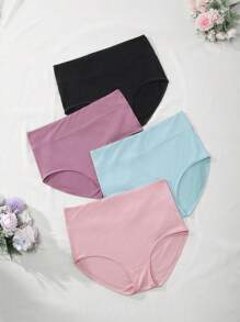 4 pièces, Culottes noires grande taille à taille haute et élastique pour femmes, culottes grande taille à taille haute confortables et respirantes à enveloppement complet, culottes triangulaires plus grandes et plus larges pour morphologies généreuses, modèles classiques de culottes triangulaires à double processus de verrouillage, ensemble de culottes grande taille