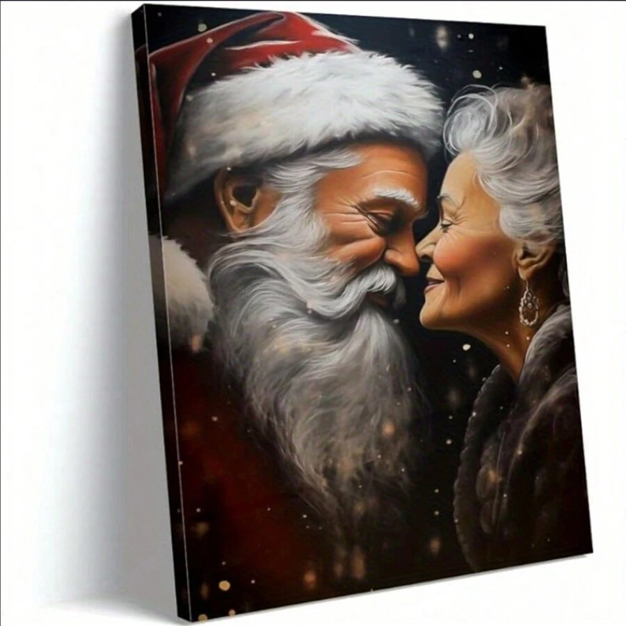 圣诞老人帆布画圣诞老人和圣诞夫人帆布圣诞老人墙画冬季墙画客厅卧室厨房家居装饰节日装饰 12X16 英寸内裱框 - 彩色 - 查看 1