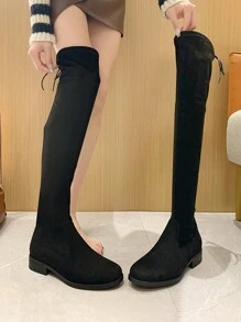 2025 Herbst und Winter Damen Overknee Stiefel Schwarz Party Stil Stretch Wildleder Leder Riemen, passend für Valentinstag, Schulanfang, Dates, Partys, Pendeln, Einkaufen - Schwarz - Übersicht 2