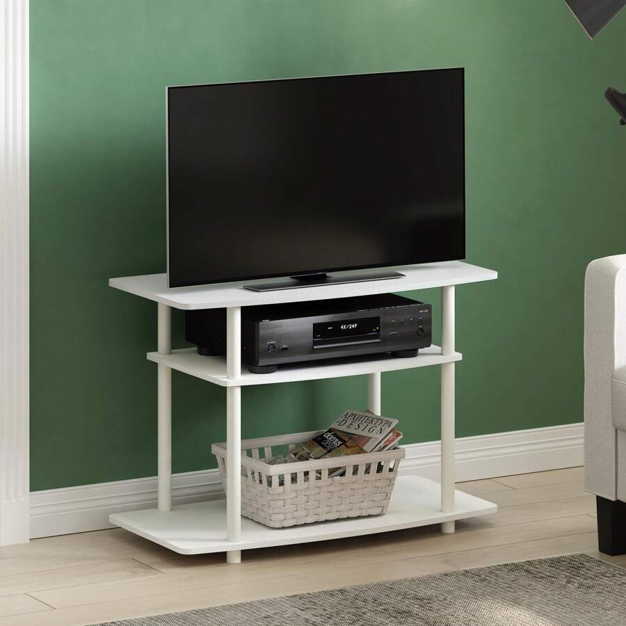 3-Tier TV Stand, Entertainment Center With Stainless Steel Tubes, No Tools Assembly, Fits Up To 32-Inch TVs, Black TV Stand, Modern Media Console For Living Room, White - 白色 - 查看 1