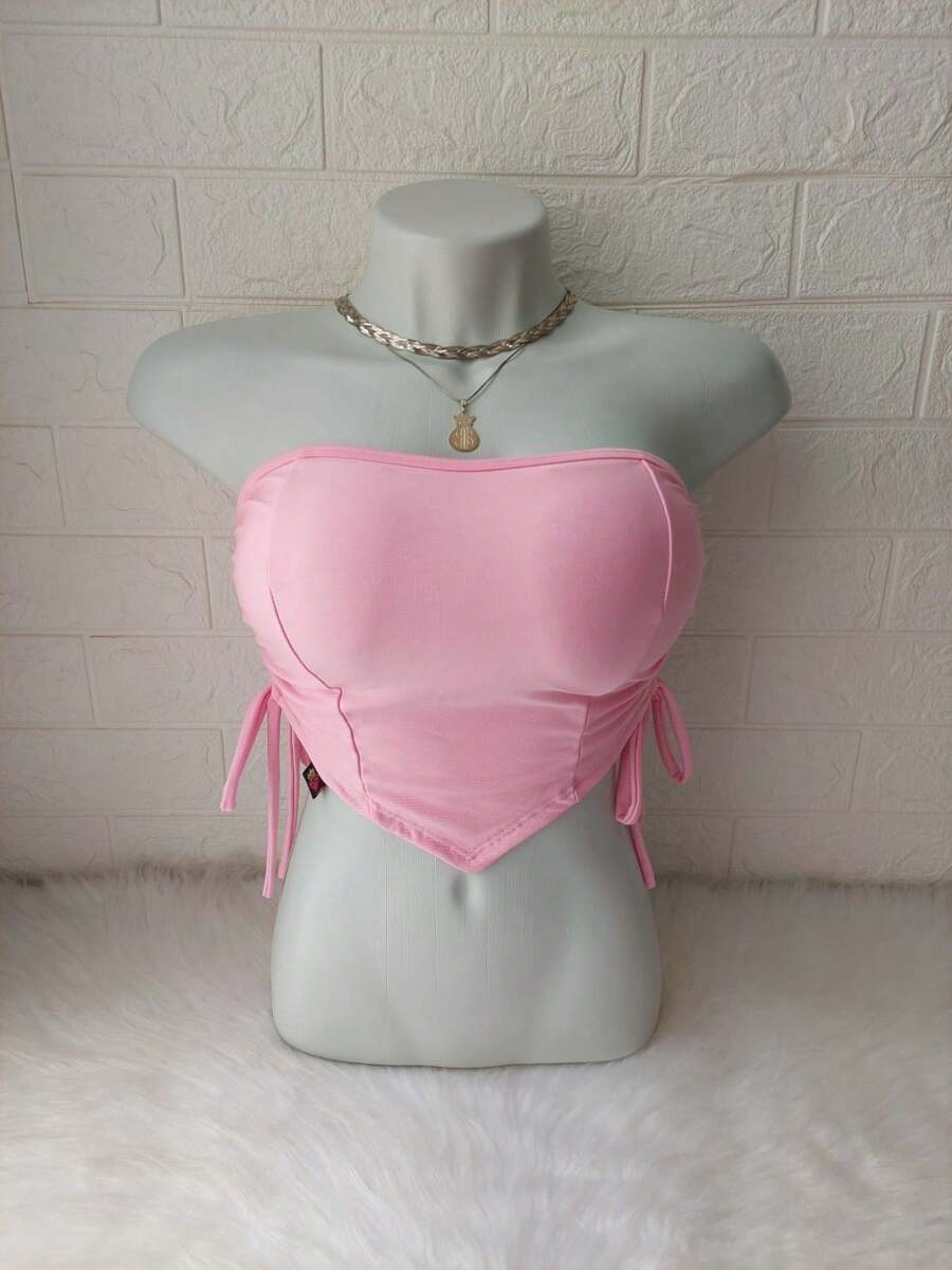 Women's Cropped Top With Band And Tie With Suplex Cup Strapless Blogueirinha One Size - Fits Sizes 36 To 42 - 淺粉色 - 查看 1