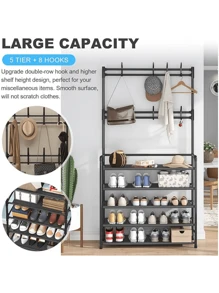 Zapatero para armario DE 5 NIVELES Y 4 NIVELES ,organizador de zapatos con sombrero, perchero, estante de entrada para almacenamiento - Negro - Ver 5