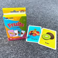Tarjetas cognitivas para vocabulario en inglés en educación infantil temprana para bebés y niños pequeños, tarjetas flash de palabras de uso frecuente para suministros de kindergarten y juegos de homeschool para niños de preescolar, tarjetas de vocabulario de aprendizaje interesante y cognitivo para formas geométricas, animales, frutas, colores, tiempo, verduras, alimentos y bebidas, y partes del Body, regale a los niños un regalo de aprendizaje interesante, útiles escolares, regalos de Halloween y Navidad para estudiantes, escuela y niños - Multicolor - Ver 16