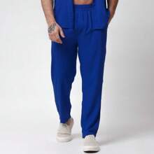 Santo Luxo Viscolinho Pantacourt Trousers - Xanh đậm - Xem 2