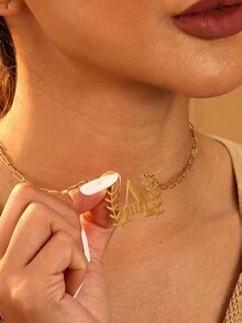 独特创意设计和和平橄榄枝首字母可定制英文名字项链，适合赠送朋友毕业周年礼物、情人节礼物、母亲节礼物，适合任何场合和季节 - 金黃色 - 查看 2