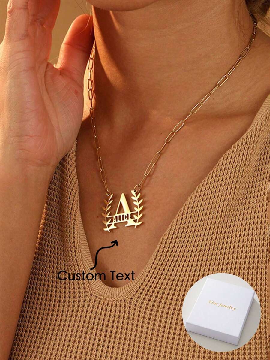 独特创意设计和和平橄榄枝首字母可定制英文名字项链，适合赠送朋友毕业周年礼物、情人节礼物、母亲节礼物，适合任何场合和季节 - 金黃色 - 查看 1