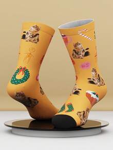 1 par de calcetines personalizados de media caña divertidos con estampado facial para mujeres y hombres, calcetines impresos personalizados con imágenes de chicos guapos y chicas bonitas, calcetines personalizados de media caña de para parejas, adecuados para el Día de San Valentín, cumpleaños y otras ocasiones. - Verde - Ver 2