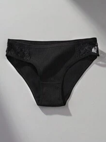 4pcs/Set Women's Comfortable Low Waist Contrast Lace Ribbed Panties - Multicolor - View 2