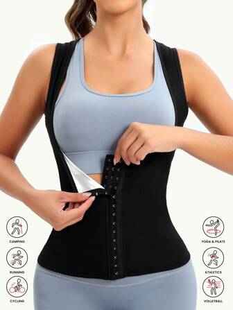 Sportief outdoor sportvest voor dames met vaste borstondersteuning en een uitgehold rugontwerp dat zweten en lichaamsvorming bevordert voor hardlopen, workouts, yoga en fitness. Het is ook een sexy lingerieset die je over je top kunt dragen, en een waist trainer (met PU-coating) voor buikcontrole en afslanken. Shapewear waist trainer korset fitnessaccessoires