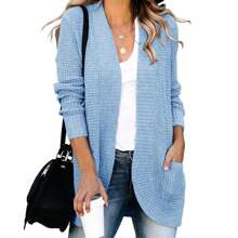 Womens Loose Open Front Cardigan Long Sleeve Casual Lightweight Soft Knit Sweaters Coat With Pockets