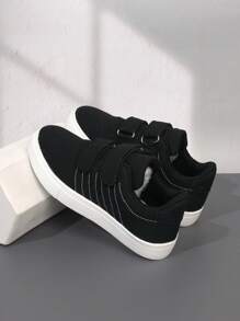1 Pair Girls' Breathable Lace-Up Design Canvas Sneakers, Suitable For Back To School, Students, Spring/Autumn - Black - View 4