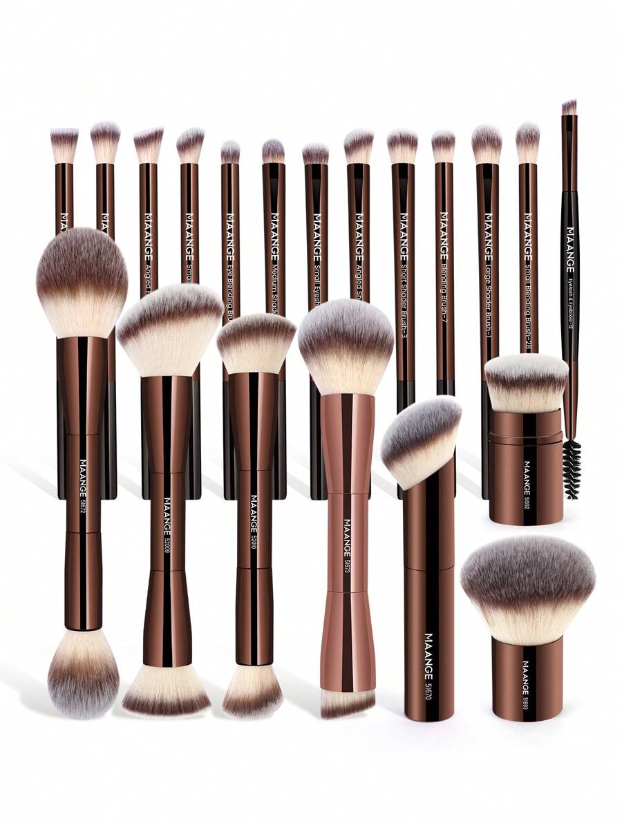 MAANGE 7/13/20件套专业软铝管化妆刷套装，含绒布袋，包含粉底刷、眼影刷、眉刷、晕染刷、高光刷，适用于粉状、液体、膏状化妆品，适合日常使用和旅行，是送给朋友的化妆配件礼物，也是旅行必备，情人节礼物，价格实惠，旅行化妆刷，送给女性的礼物，化妆师，专业全套化妆工具 - 棕色 - 查看 1