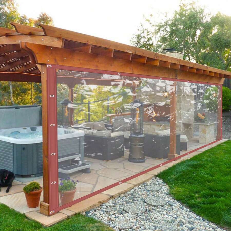 Brown Rainproof Transparent Awning Tarp Plastic Porch Screen Deck Cover - - 1 - View 1