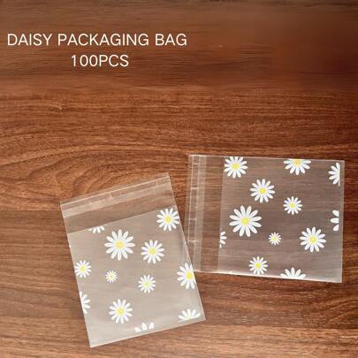 100 件雏菊印花面包店包装袋，适用于饼干、雪花蛋糕和糕点