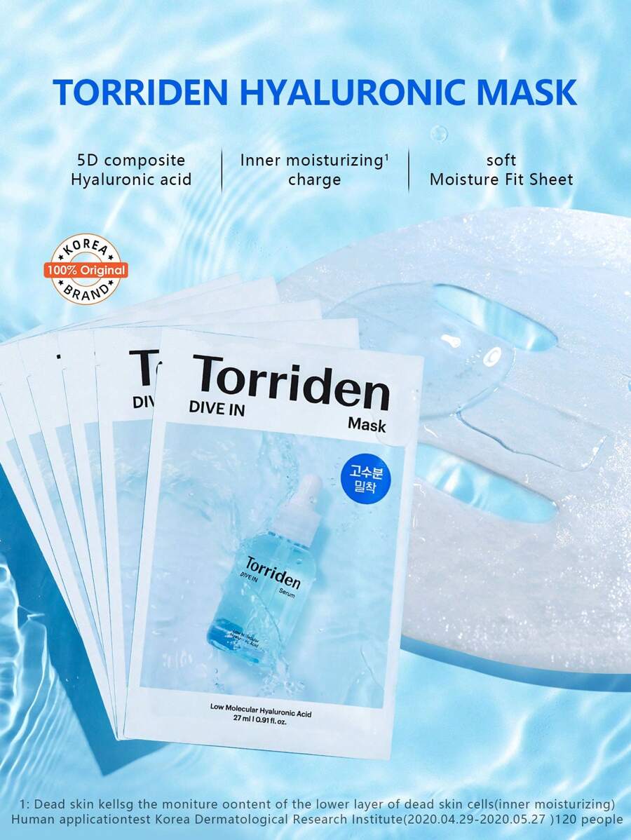Torriden DIVE-IN 玻尿酸面膜（6片装），保湿面膜，适合敏感、干性肌肤 | 无香料、无酒精、无色素 | 纯素、零残忍韩国护肤品，礼品装 - 6pcs - 查看 1