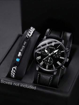 1 套男士手表运动休闲时尚数字圆形表盘石英表和 PU 编织腕带，非常适合日常佩戴、生日礼物、派对、节日聚会，也是送给自己或朋友的理想礼物（不含盒子）
