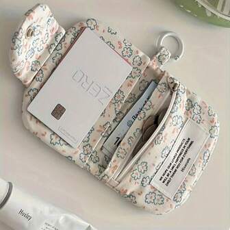 Cute Floral Canvas Card Holder Multi-Layer Earphone Case Gifts Essentials Items For Women Wallet Mini Wallet Purse Wallet Coin Wallet