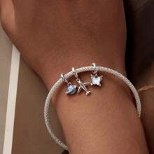 bamoer 1 PC 925 Sterling Silver Blue Traveling Airplane Charm Bead Stars Moon Pendant Fit Women DIY Bracelet Necklace Fine Jewelry - Silver - View 3