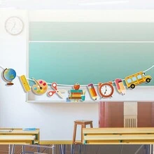 1set School Reopening Decorations - Globe Flag Banner, School Bus Banner, Classroom Party Decor, Classroom Wall Backdrop - Multicolor - View 3