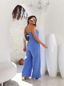 Strapless Wide Leg Jumpsuit - Baby Blue - View 2