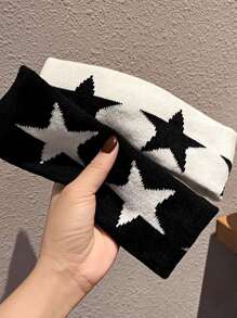 1pc Star Pattern Black & White Soft Simple Headband, Comfortable For Sports, Graffiti, Welding, Non-Slip, Daily Wear Hair Band Turban Headband Sweatband, Hairband Fall Winter Hair Accessories For Women For Vacation Outfits Woman Elegant Scarf Women Bandana Soft Headwrap