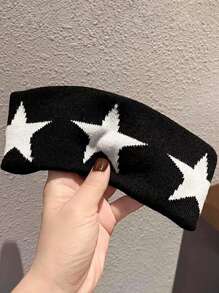 1pc Star Pattern Black & White Soft Simple Headband, Comfortable For Sports, Graffiti, Welding, Non-Slip, Daily Wear Hair Band Turban Headband Sweatband, Hairband Fall Winter Hair Accessories For Women For Vacation Outfits Woman Elegant Scarf Women Bandana Soft Headwrap