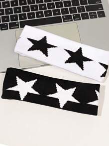 1pc Star Pattern Black & White Soft Simple Headband, Comfortable For Sports, Graffiti, Welding, Non-Slip, Daily Wear Hair Band Turban Headband Sweatband, Hairband Fall Winter Hair Accessories For Women For Vacation Outfits Woman Elegant Scarf Women Bandana Soft Headwrap