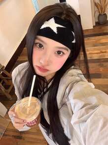 1pc Star Pattern Black & White Soft Simple Headband, Comfortable For Sports, Graffiti, Welding, Non-Slip, Daily Wear Hair Band Turban Headband Sweatband, Hairband Fall Winter Hair Accessories For Women For Vacation Outfits Woman Elegant Scarf Women Bandana Soft Headwrap