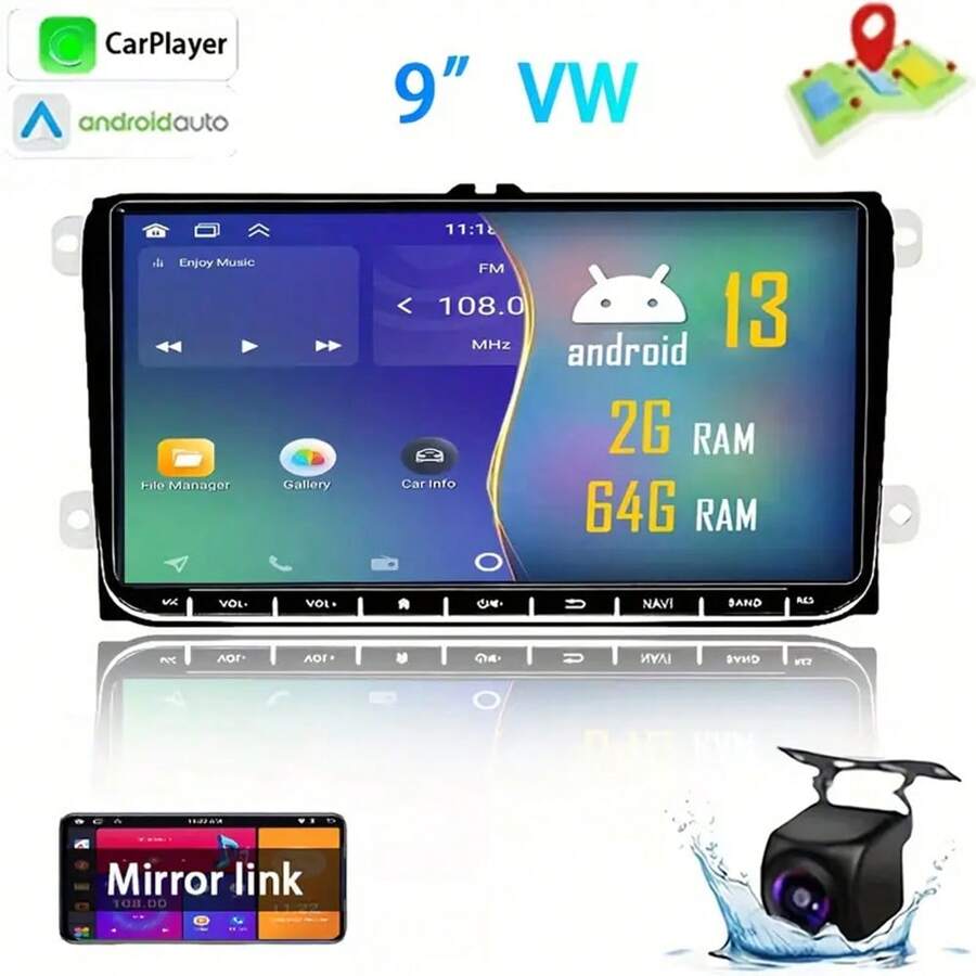 [2G+64G] Android 13 9" Car Stereo For VW For Golf 5 6 For MK5 For MK6 For Caddie For Beetle For Jetta For Passat For Polo For Touareg For Touran For RCD 330 360/ For Seat/ For Skoda, Carplayer And Android Auto +AHD Reversing Camera - 9 INCH - Xem 1