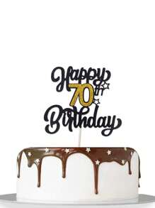 闪亮黑金亮片蛋糕装饰，适用于13/18/21/30/40/50/60/70岁生日派对装饰，优雅里程碑周年纪念蛋糕装饰 - 黑金色 - 查看 10