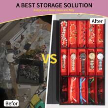 Uno scatola multifunzionale in seta di pongee a 15 scomparti di colore nero e rosso, giovanile, alla moda e senza tempo, adatta per la conservazione di occhiali ottici, gioielli, orologi, orecchini, occhiali da sole, adatta per uomo e donna, stile casual, design semplice, facile da riporre, adatta per tutte le stagioni primavera, estate, autunno e inverno - Stile regolare - Visualizzare 5