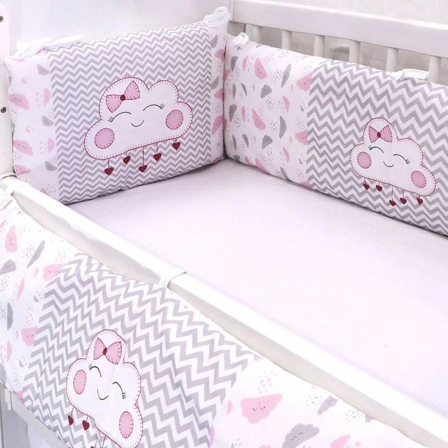 粉色云女孩迷你婴儿床套件 6 件 - 淺粉色 - 查看 1