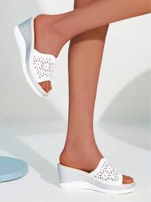 Comfyshoes Women's Sandals, Platform Peep Toe Wedge High Heel Slip On Shoes - White - View 5