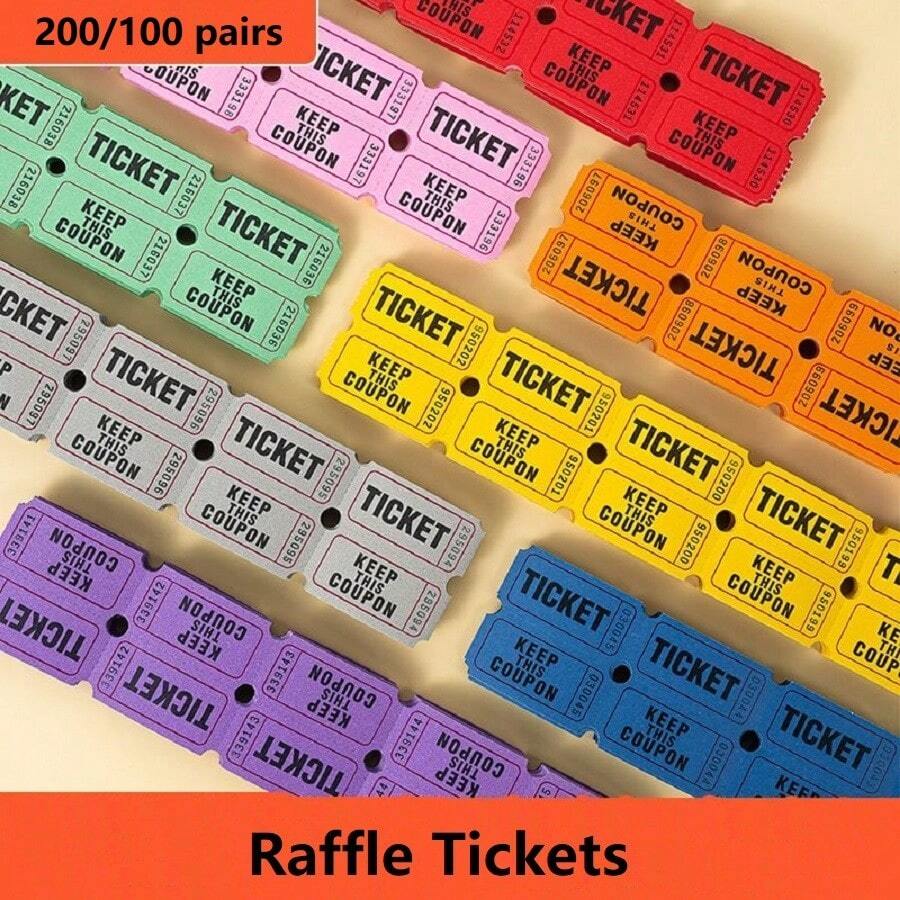 200/100 Pairs Raffle Tickets, Double Roll, Ticket For Events, Entry, Class Reward, Fundraiser & Prizes, Red, Yellow, Green, Blue, Pink, Purple, Orange, Gray 8 Color Selection(400/200pcs) - Blue - View 1