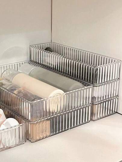 6pcs Wave Pattern Transparent Desktop Cosmetic Organiser Set, Makeup Table Desk Bedroom Bathroom Hand Wash Station Organising Organiser Stackable Room Decor Home Decor Fall Decor Bedroom Decor  Halloween Decor,Room Decor,Christmas Decorations, Halloween, Halloween Decorations,Christmas, Halloween Decor,Christmas Decor,Fall Decor,Christmas Decor,Storage,Organizer